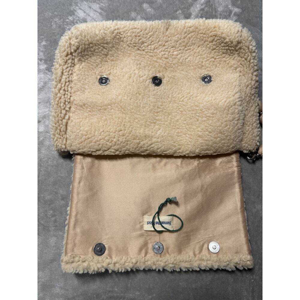 Samantha Pleet Sherpa Fleece Beaded Handle Shoulder Bag Cream Cozy Winter Clutch - Picture 4 of 10